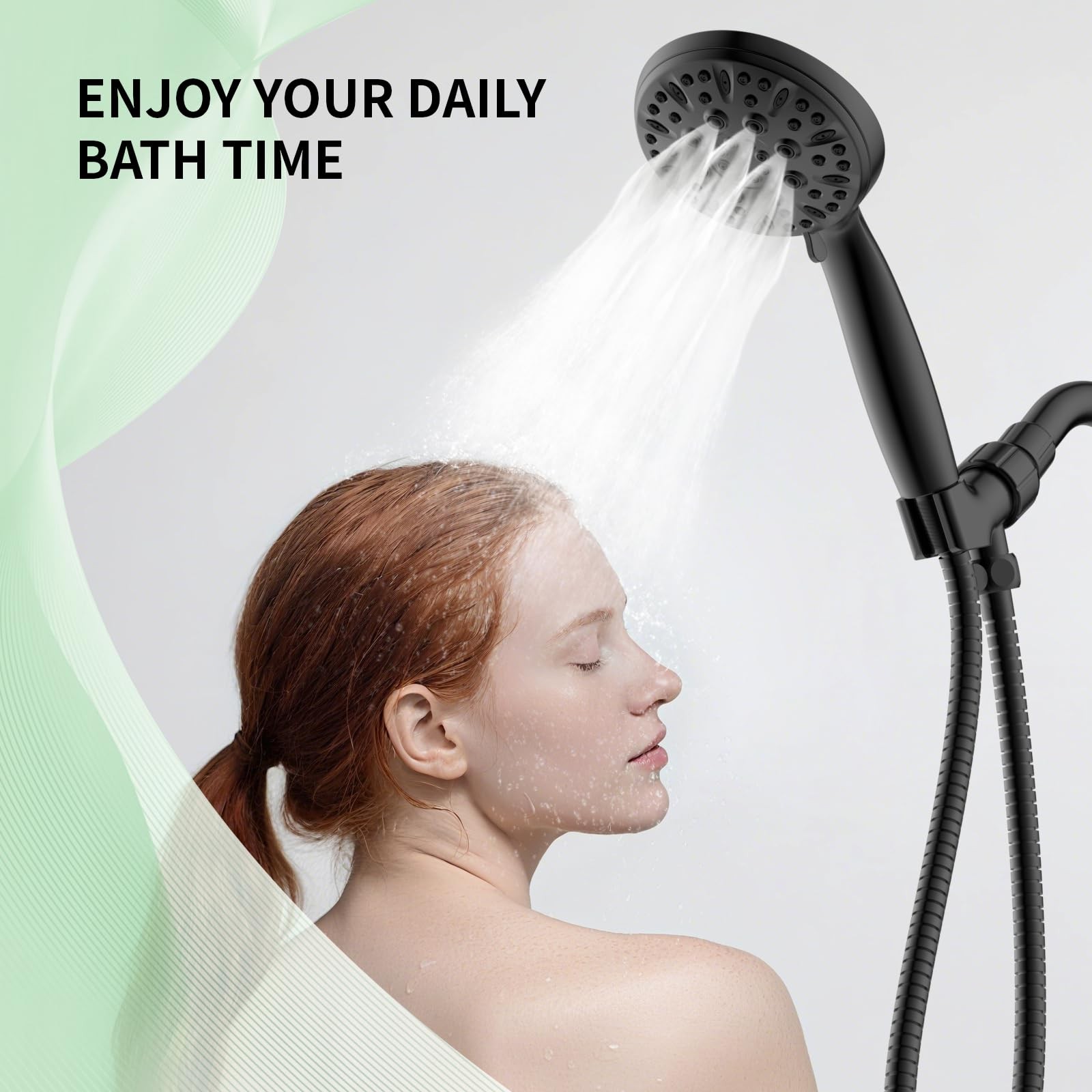 Matte Black Shower Head, 6 Spray Modes Handheld Showerhead, High