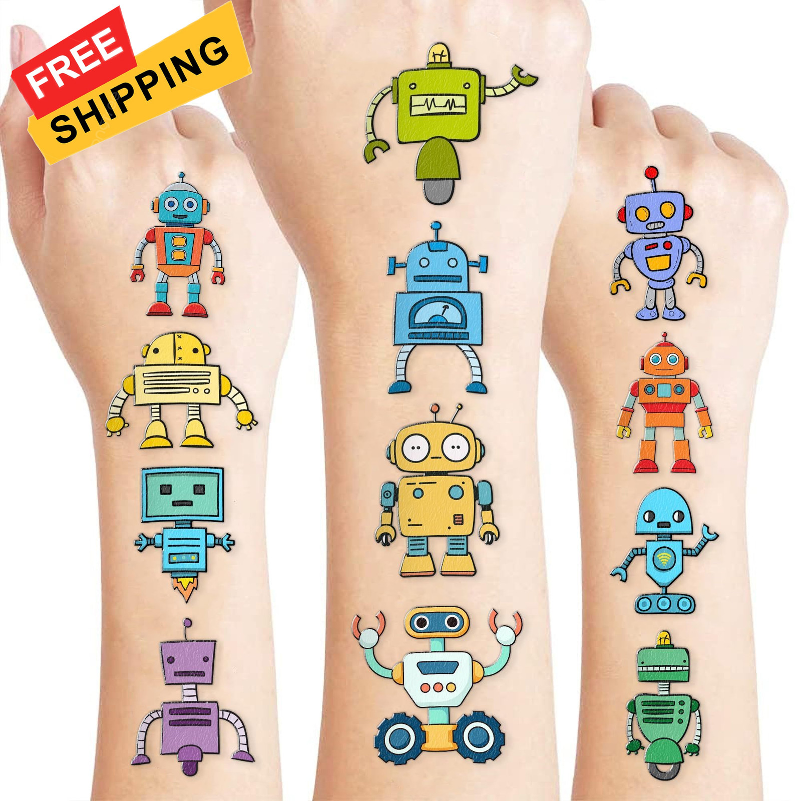 Cute Robot Temporary Tattoos for Kids 60 PCS (5 Sheets) Small, Multicolor