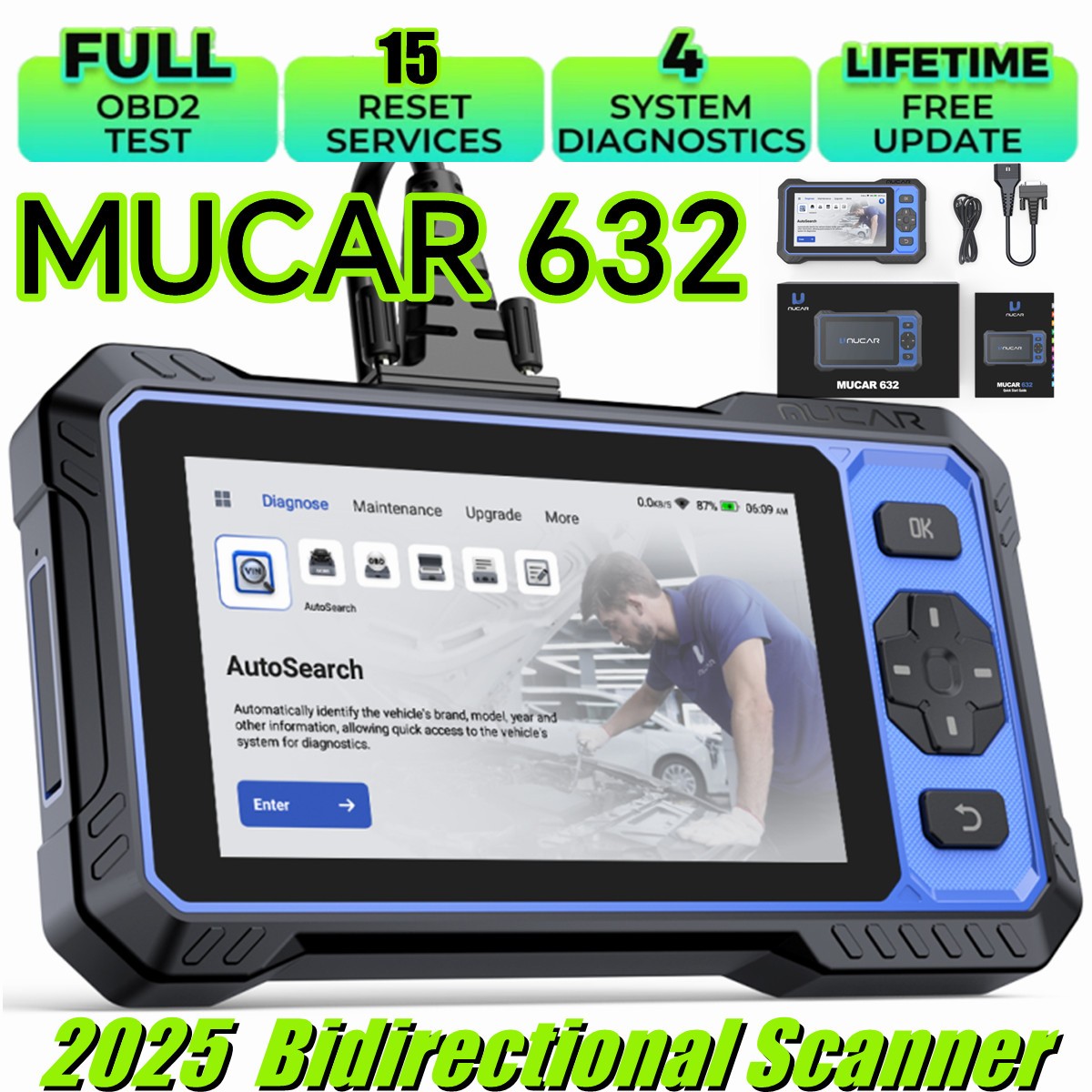 MUCAR 632 Automotive OBD2 Scanner 4 System Car Diagnostic Tool Engine ABS SRS US