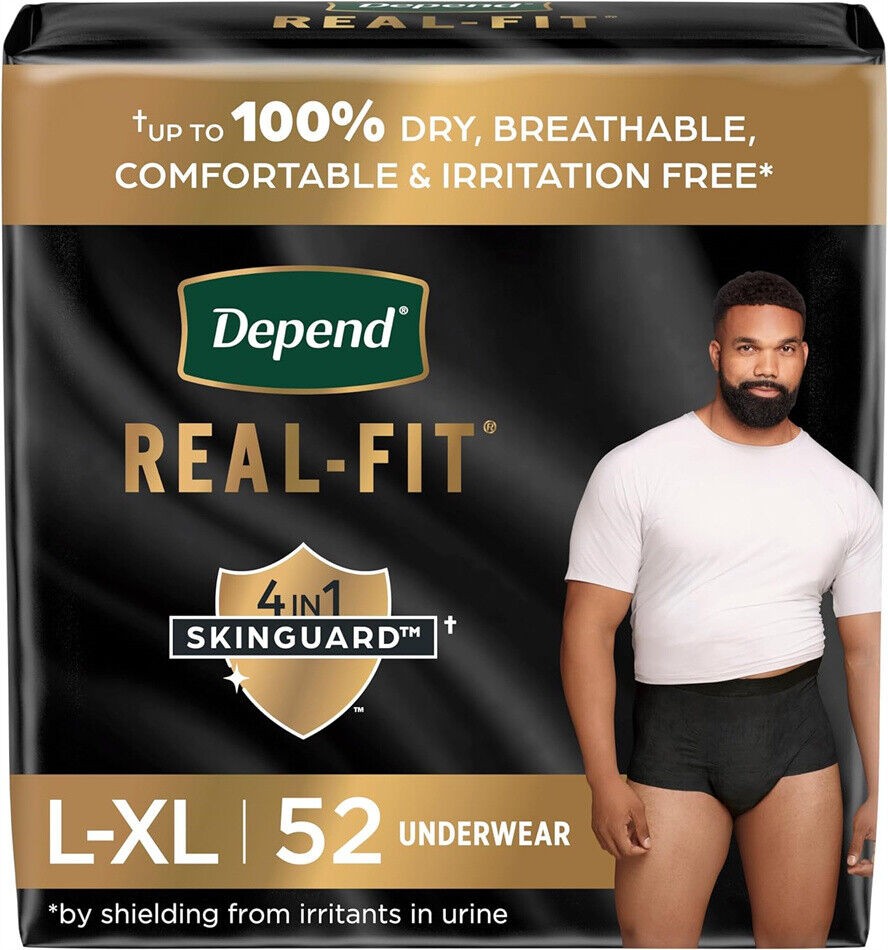 Depend Real Fit Incontinence Underwear for Large/X-Large (52 Count), Black
