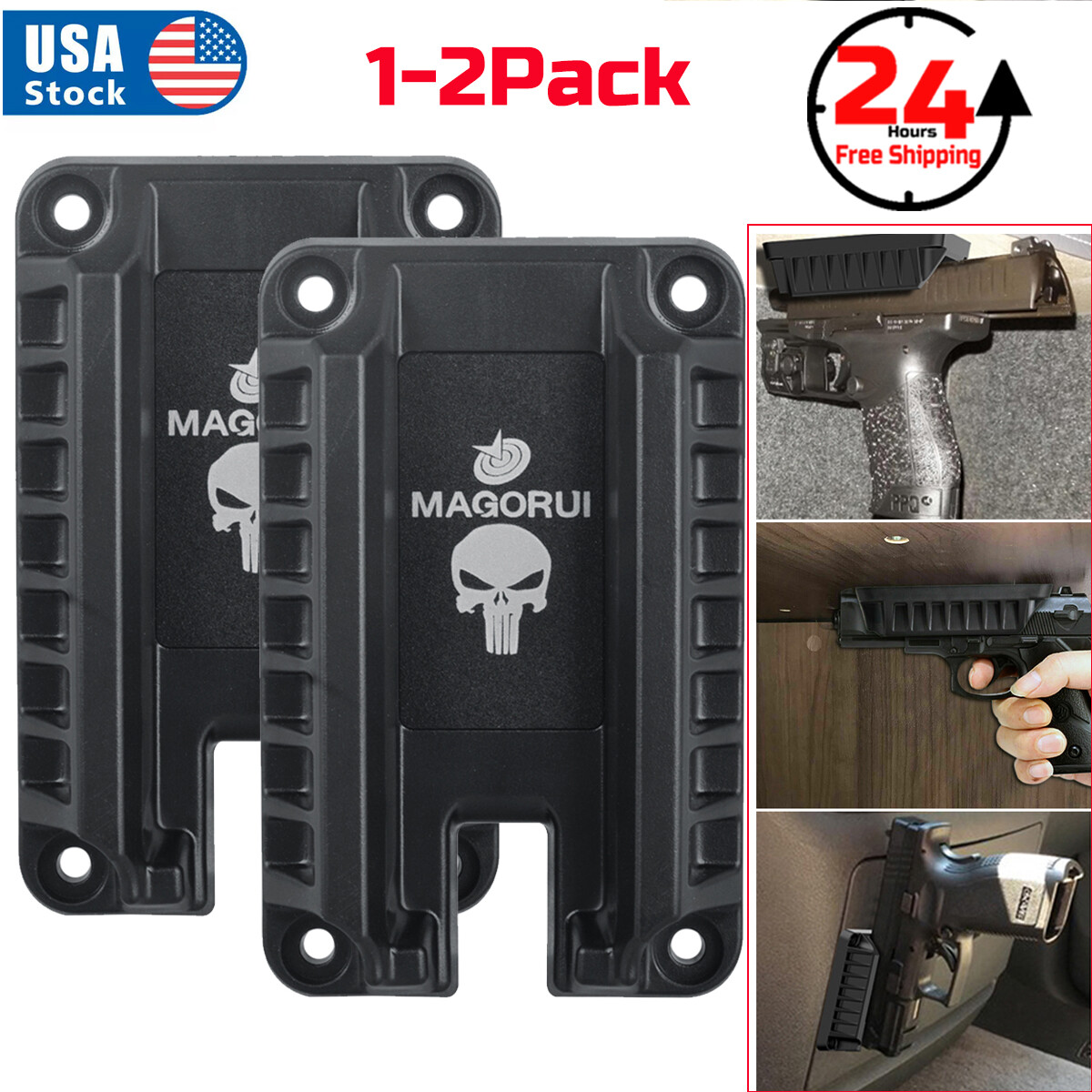 1/2-Pack Gun Magnet Mount, Magnetic Concealed Gun Holster Pistol Holder For Car