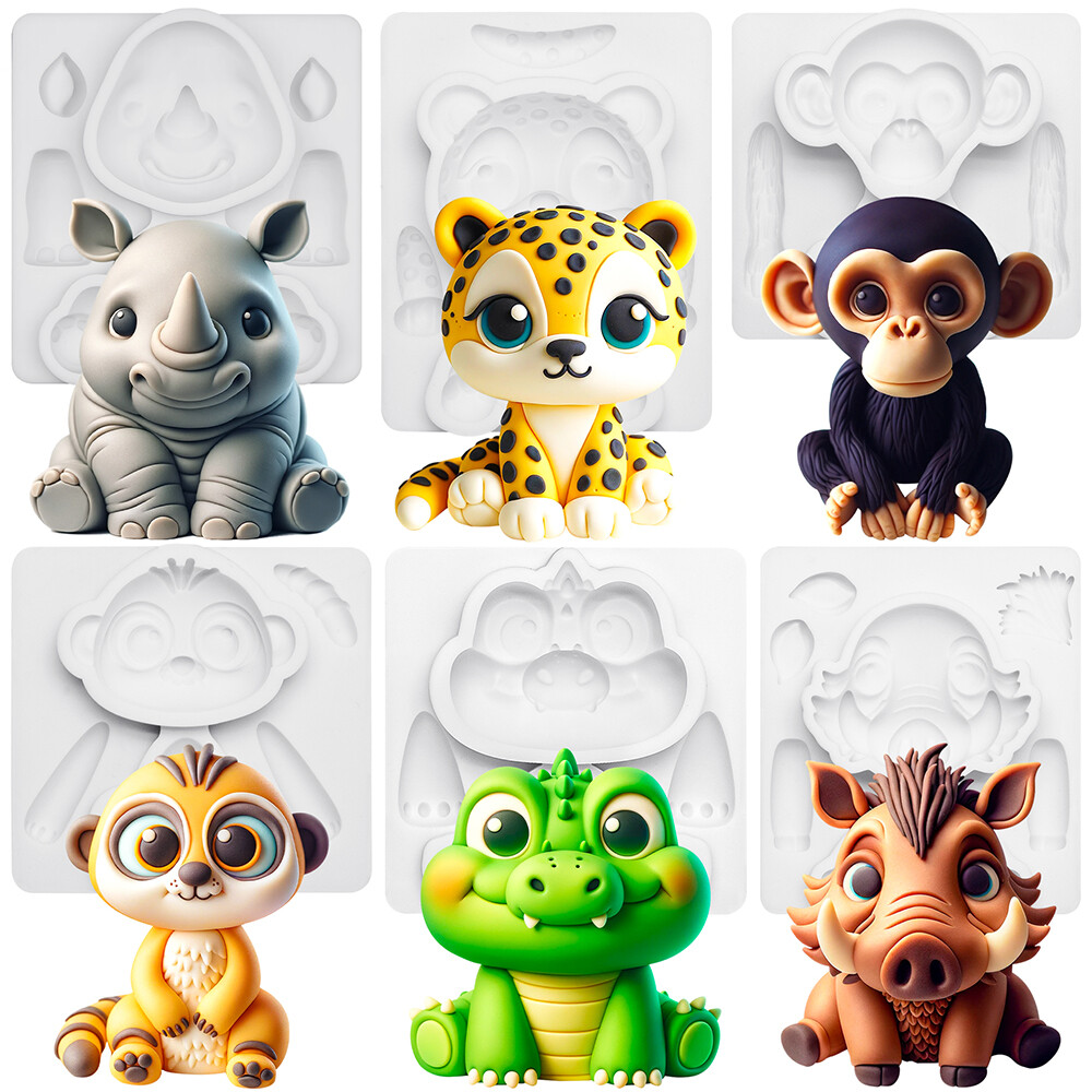 Safari Animals Fondant Silicone Moulds Kid Birthday Sugarcraft Cake Decoration