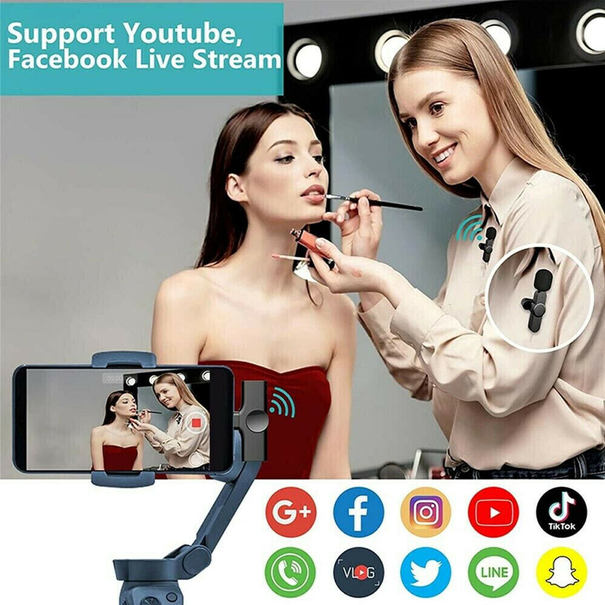 2 Pack Mini Wireless Lavalier Microphone Audio Video Recording for iPhone iOS