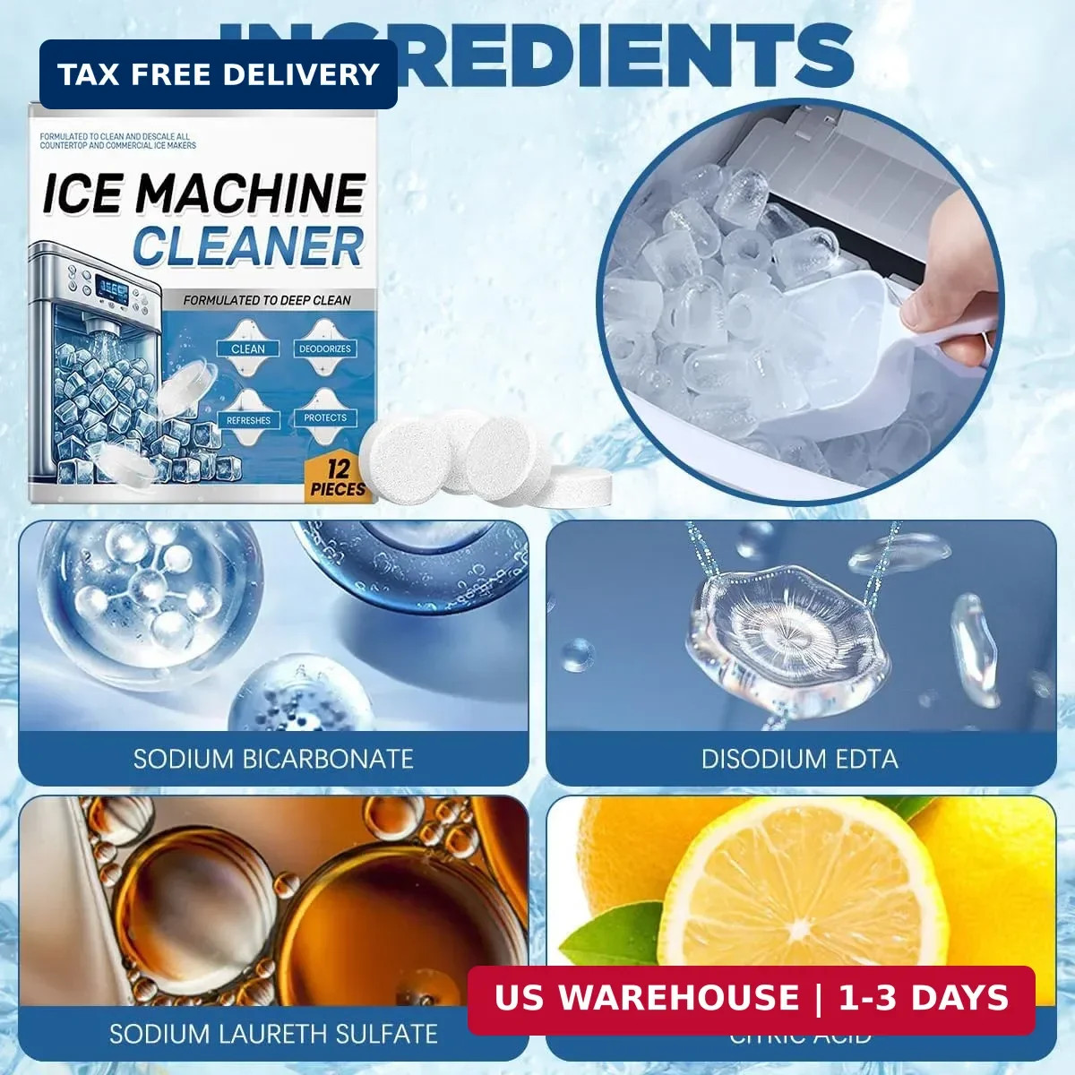 Ice Machine Cleaner Maker Descaler - 24 Ice Maker Cleaner Tablets, Compatible wi