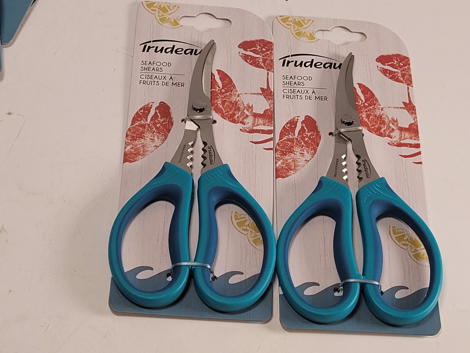 Trudeau Maison Seafood Shears Stainless Steel with Tropical Blue Handles 2 Pack