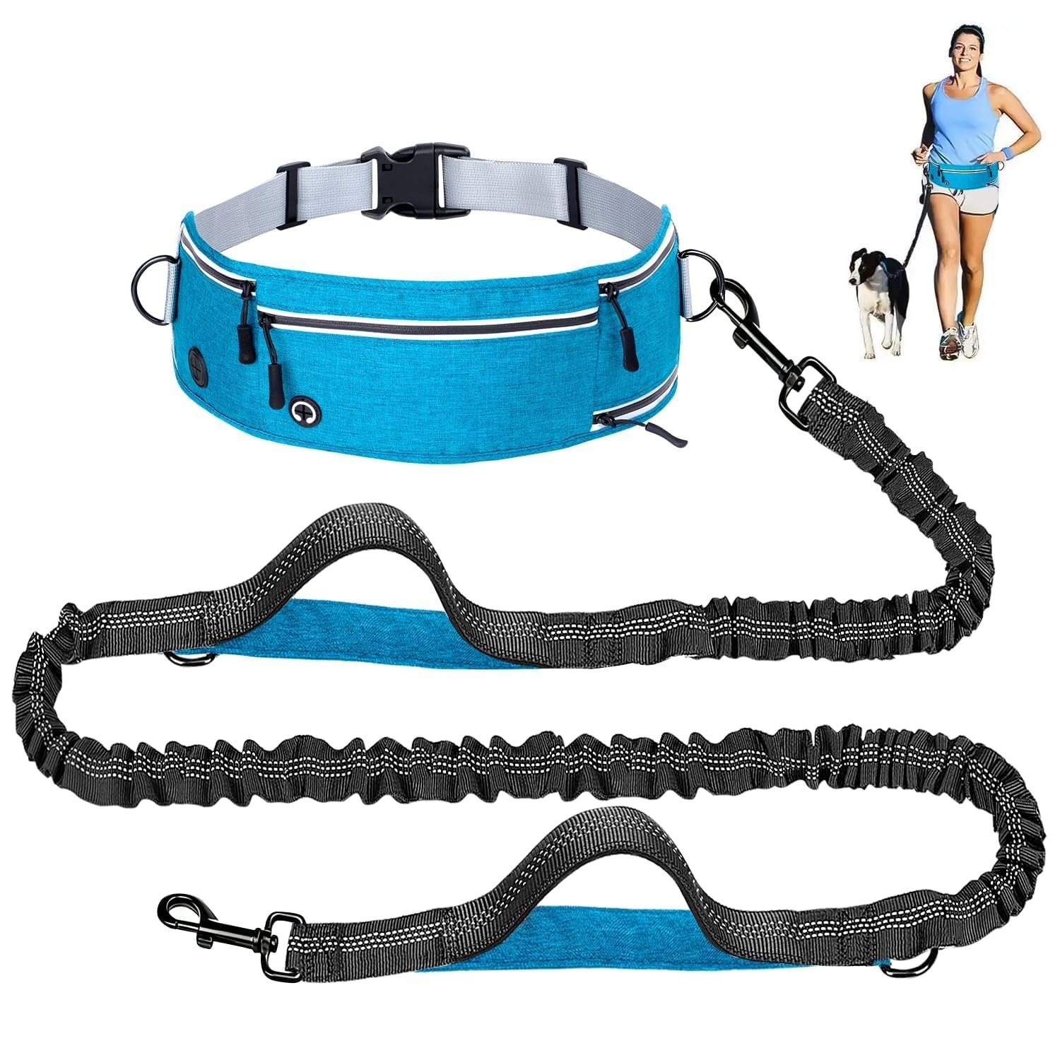Hands Free Dog Leash with Zipper Pouch, Waist Leash for Dog Walking and Runni...
