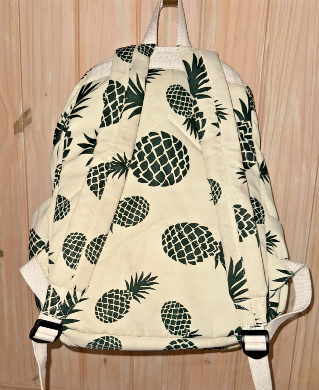 Pineapple Backpack 16" Cream Green Tropical Print Teen Women School Bag