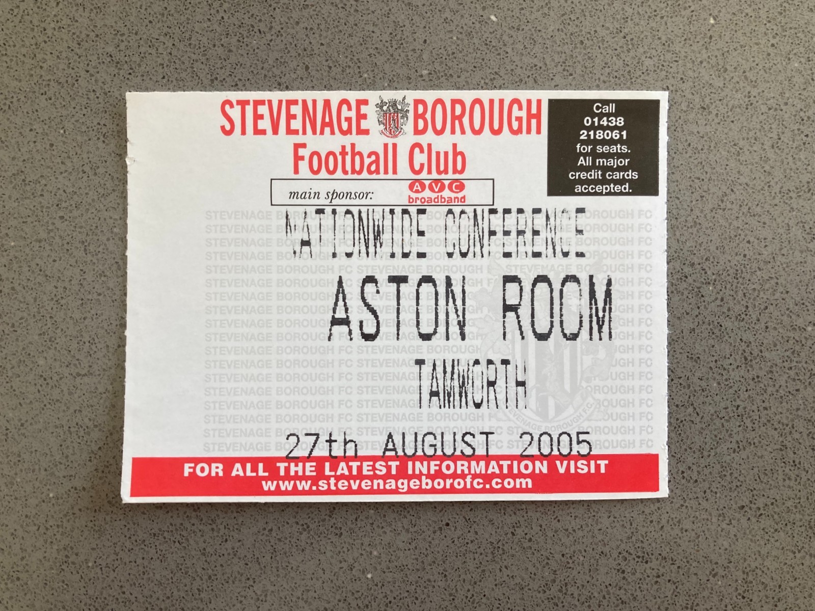 Stevenage Borough v Tamworth 2005-06 Match Ticket