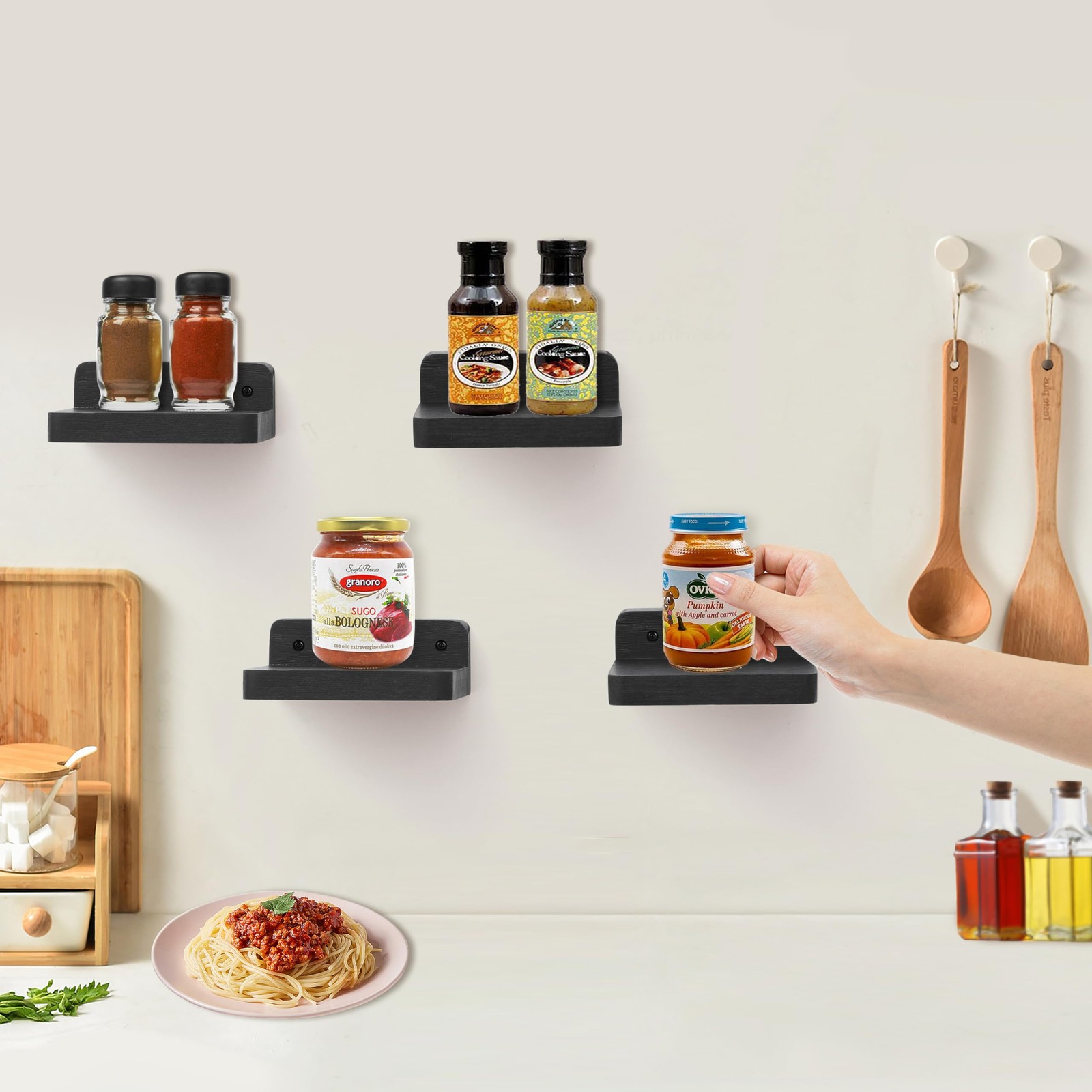 Mini Floating Wall Shelves Rustic Wood Display Ledges 4x4 Inch Black