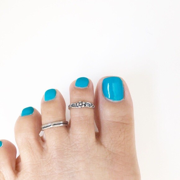 925 Sterling Silver Split Octagon Shape Oxidize Adjustable Toe Ring /Finger Ring