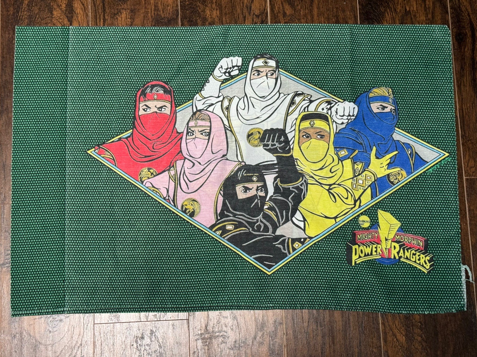 Vintage POWER RANGERS Movie Cartoon character Reversible Pillow Case Fabric MMPR