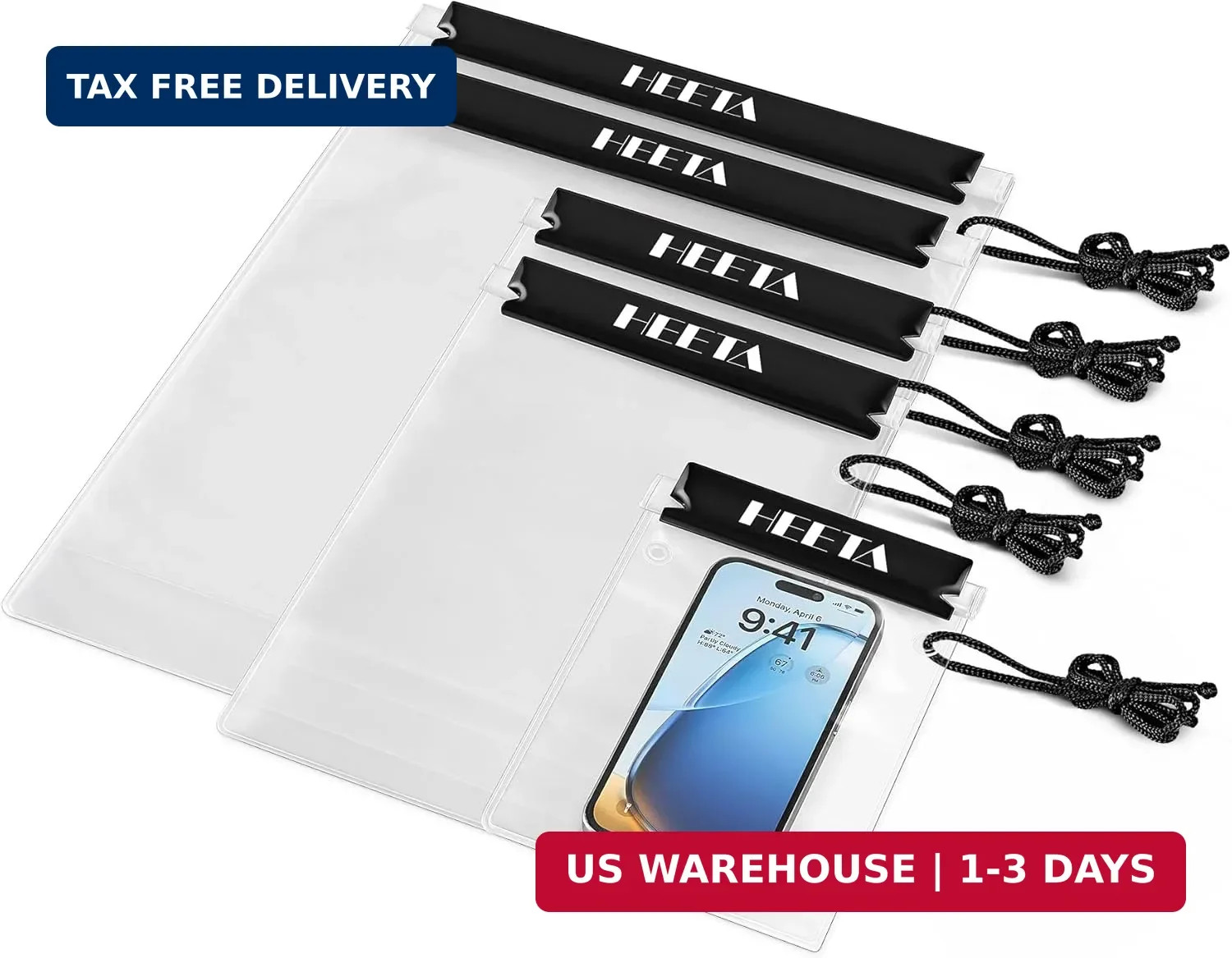 HEETA 5-Pack Clear Waterproof Dry Bag Pouch, Water Tight Cases Dry Bags Document