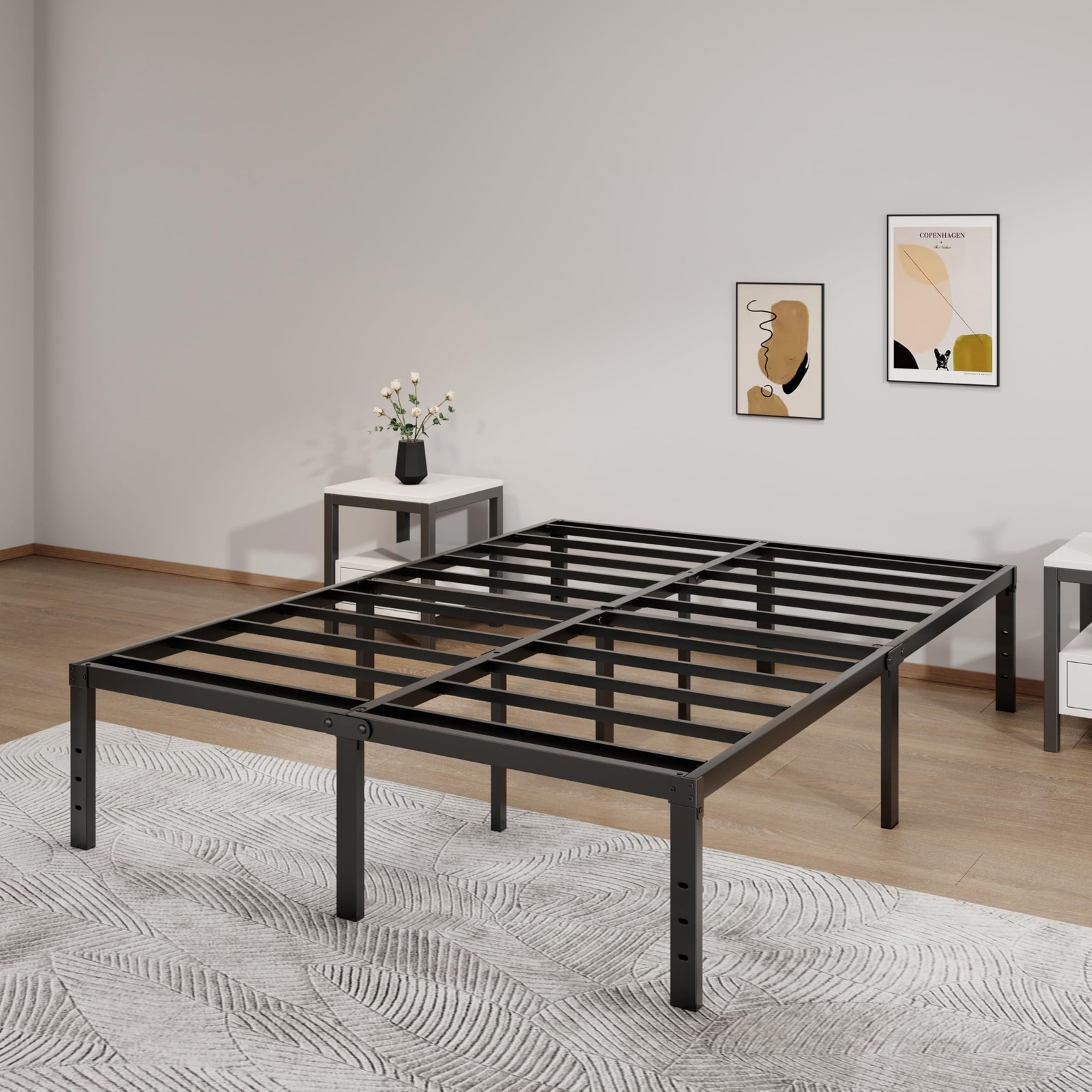 Full Size Metal Bed Frame, 16 Inch Heavy Duty Platform, No Box Spring