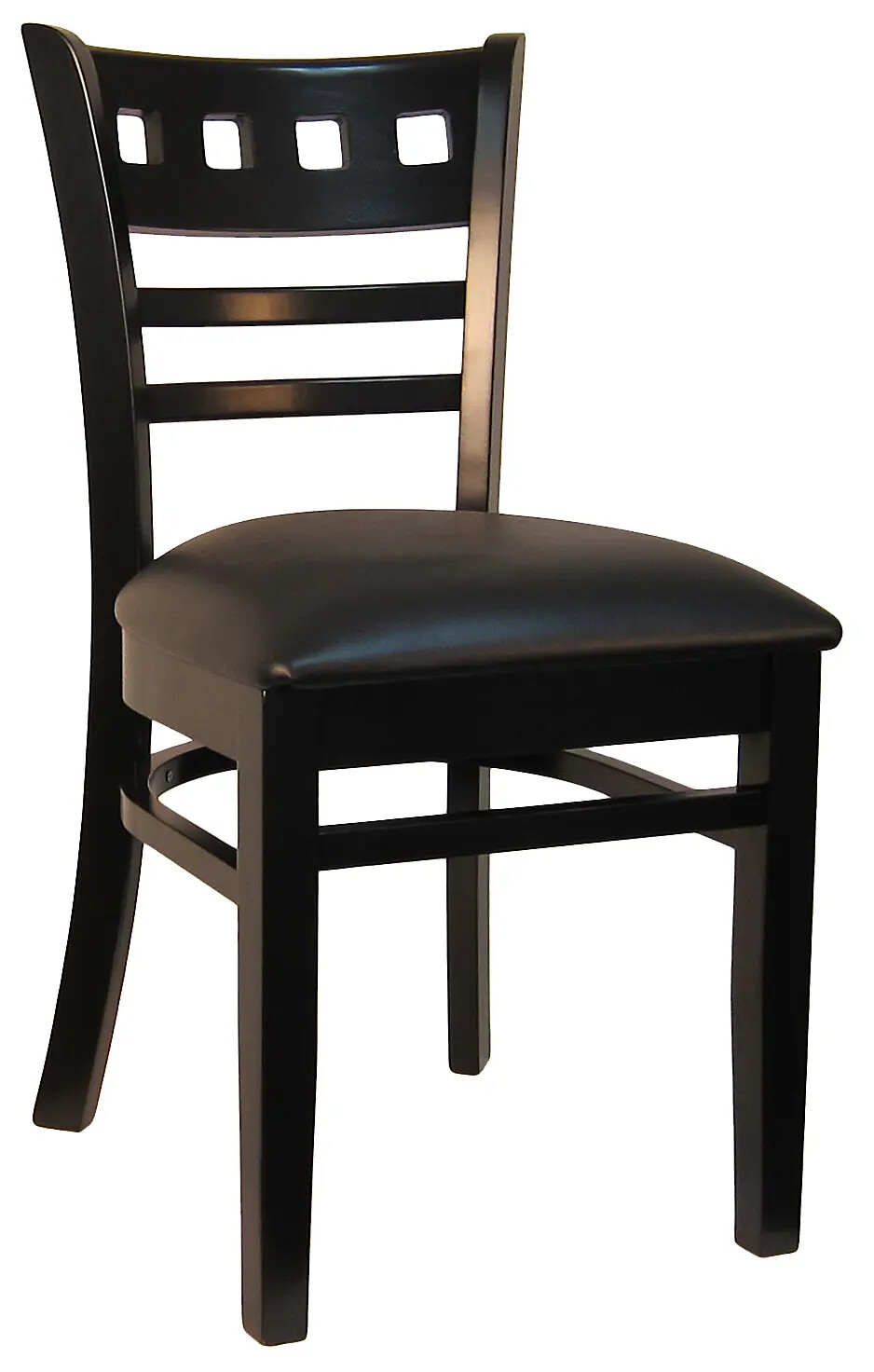 European Beech Wood Restaurant Side Chair Black Vinyl Seat