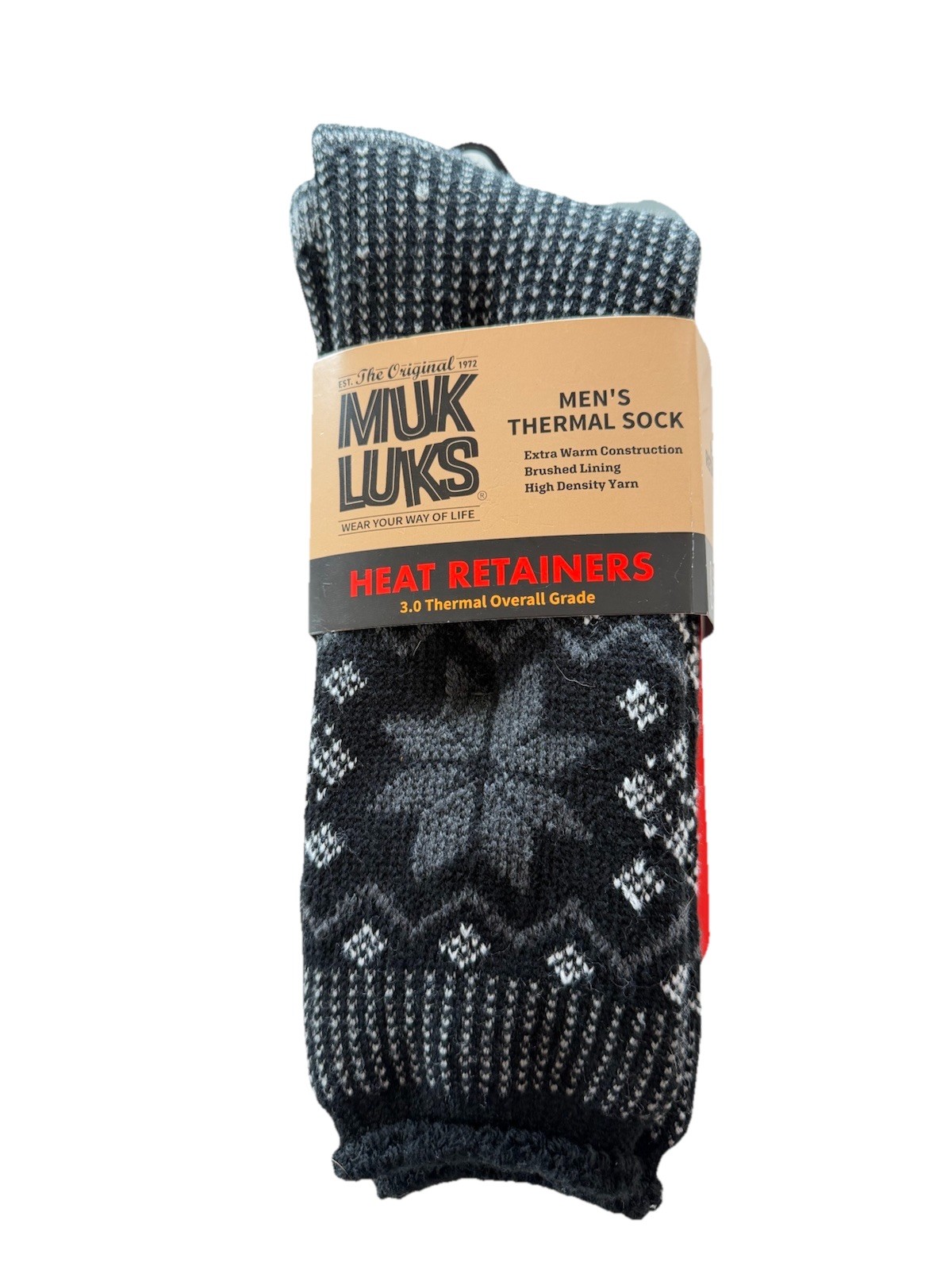 Muk Luks Mens 3.0 New Thermal Sock Heat Retainer Black White One Size Fits Most
