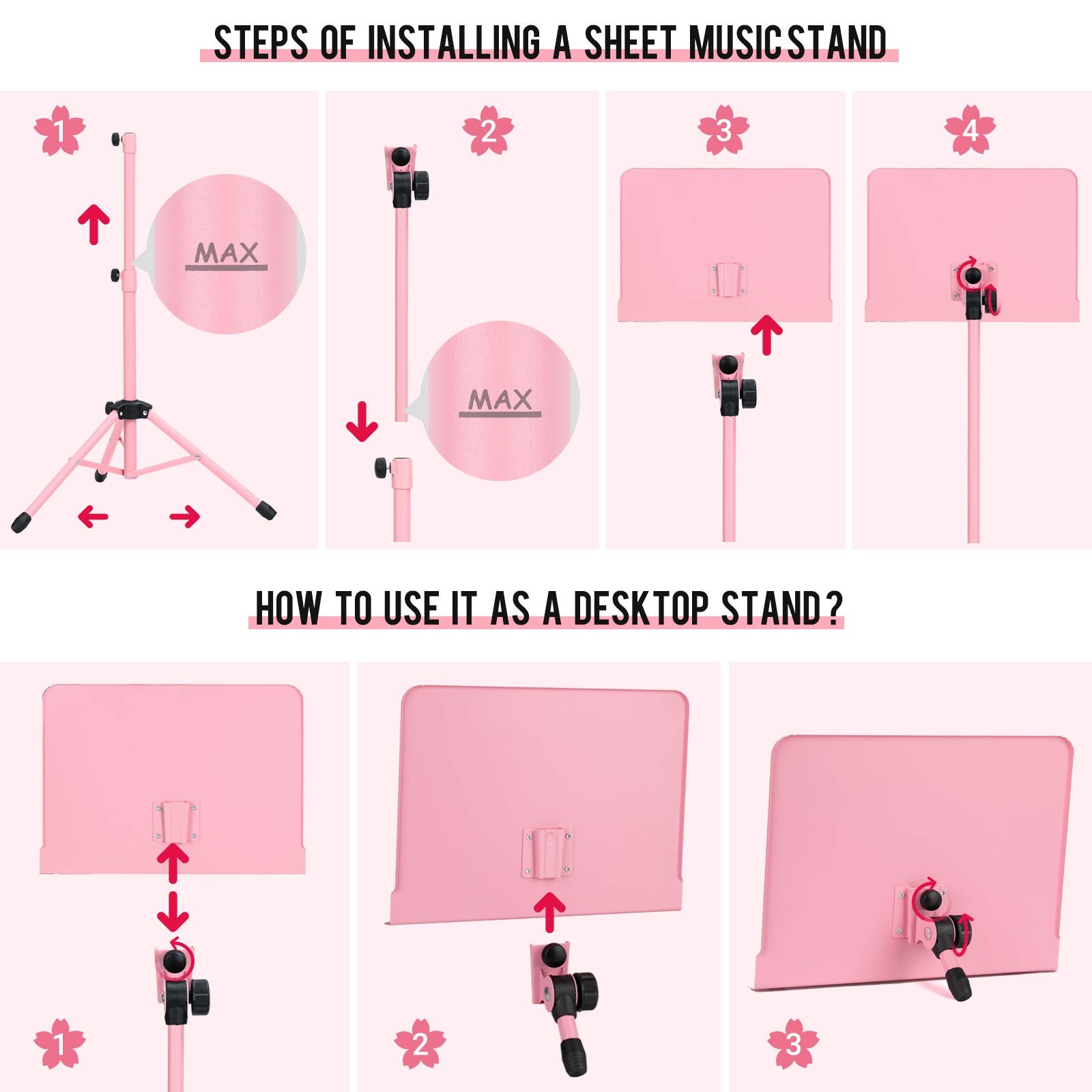 Sheet Music Stand Tabletop Solid Back Book Note Laptop Tablet Bag Pink CY0194