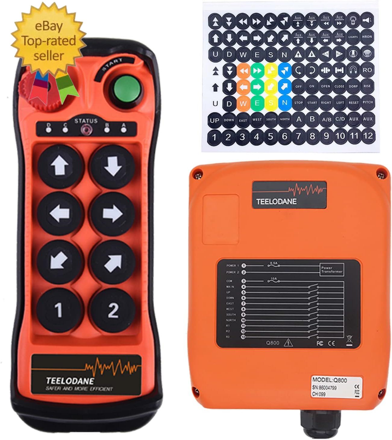 Q800 Industrial Wireless Crane Remote Control Kit 8 Button 12V 24V Electric Lift