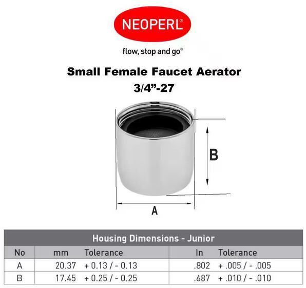 Neoperl Small-Size Female Water-Saving Faucet Aerator 1.5 GPM Brass Anti-Liming