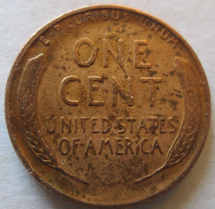 1945-P WHEAT CENT GREASE STRIKE ERROR AT DATE, BN, XF, CIRCULATED