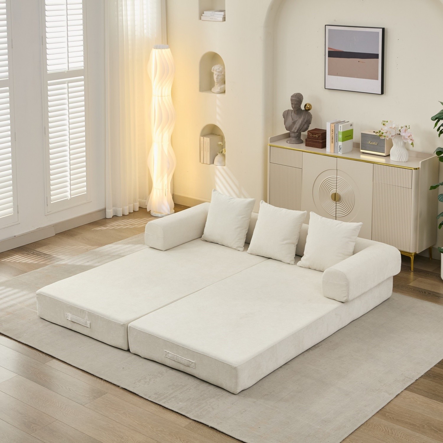 Convertible Sleeper Sofa Bed Floor Couch Sofa Chair Folding Sofa Bed w/ Pillows