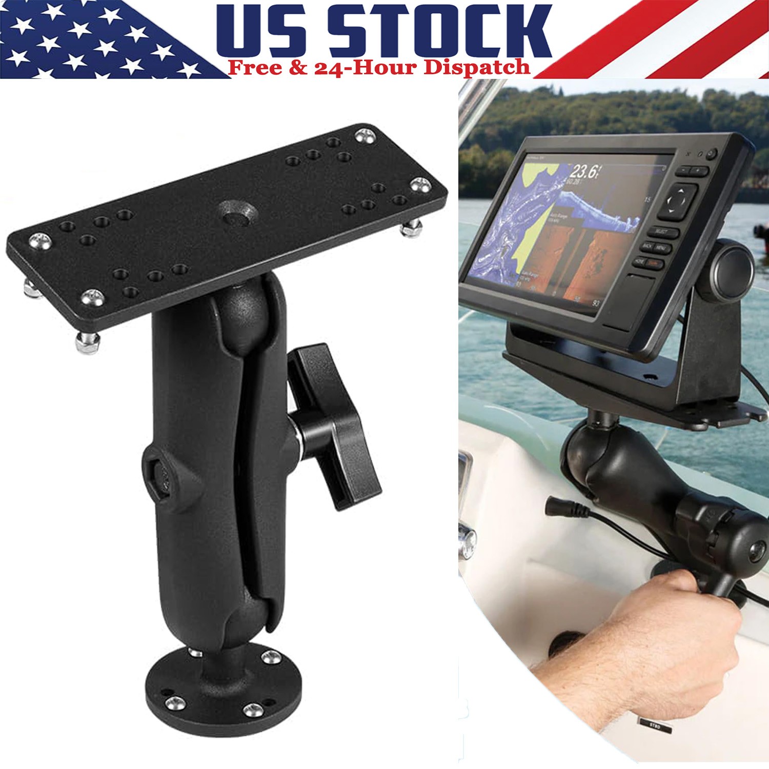 Aluminum Alloy 1.5" Ball Fish Finder Mount,5.7" Long Arm Marine Electronic Mount