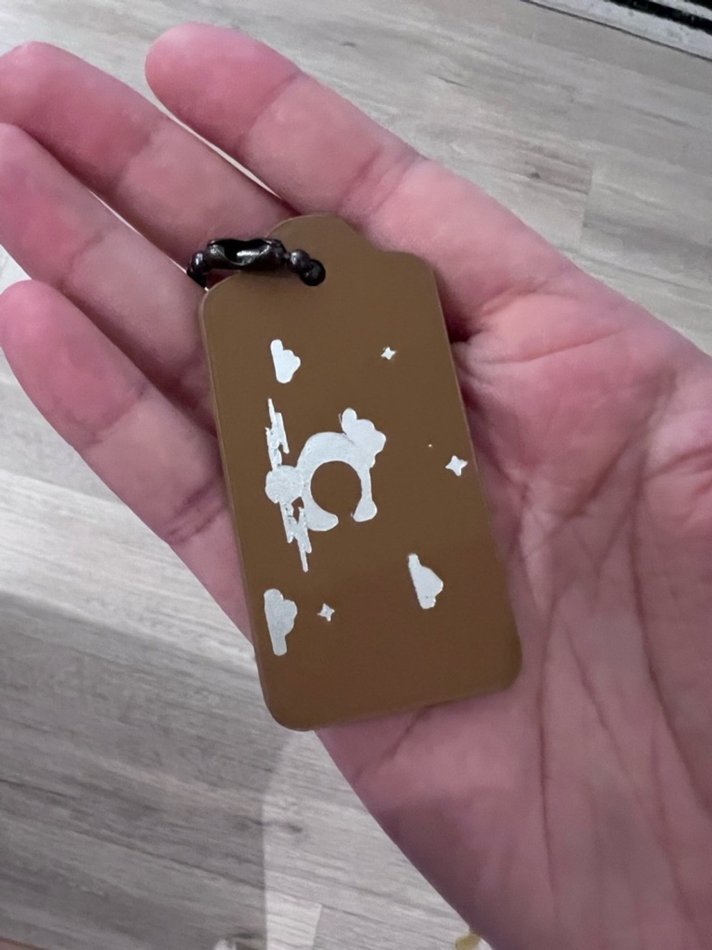 Coach Brown Leather Bag Tag Charm | Asian Stars & Cloud Design Hang Tag NEW FIRM