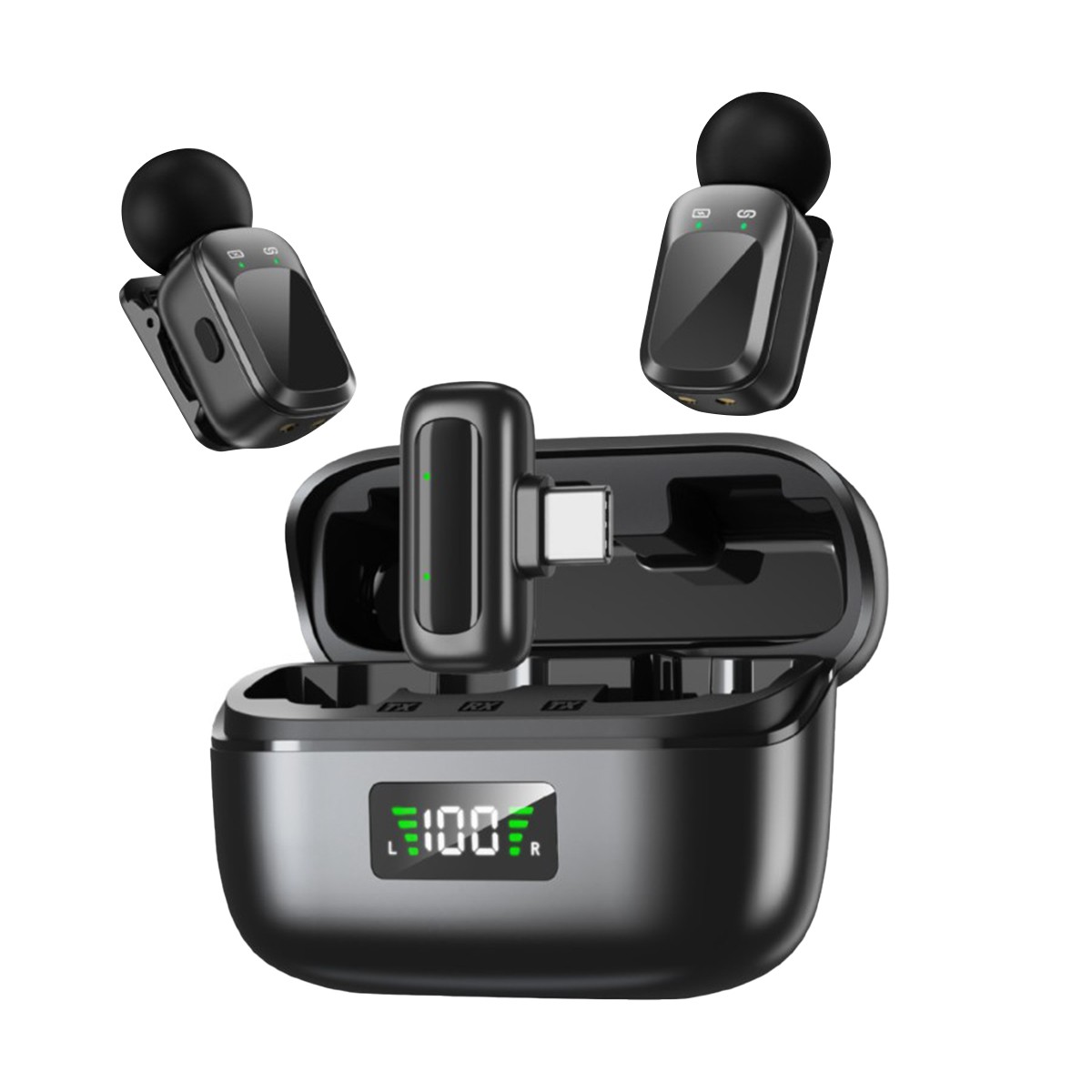 Wireless Microphone Mini Mic for iPhone/Android Phone, LED Display Lavalier Mic