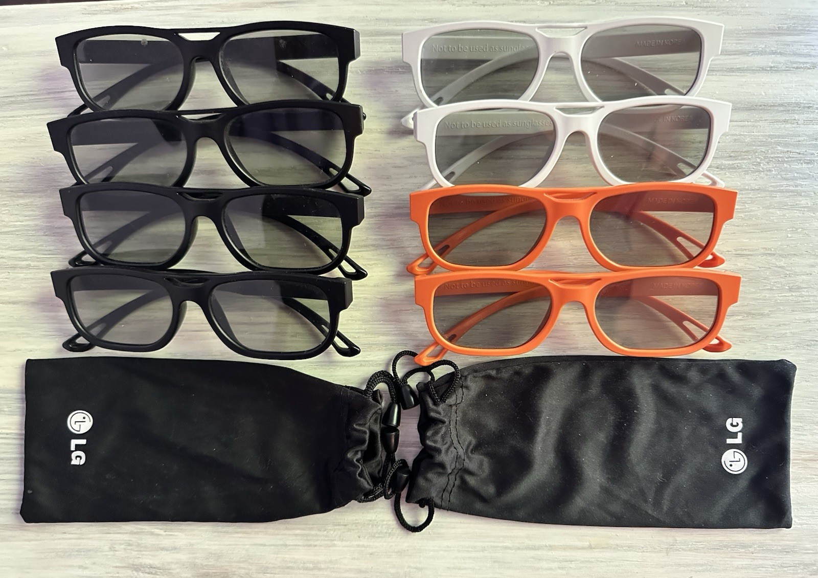 LG Cinema 3D Glasses – Lot of 8 Pairs + 2 Carrying Sleeves