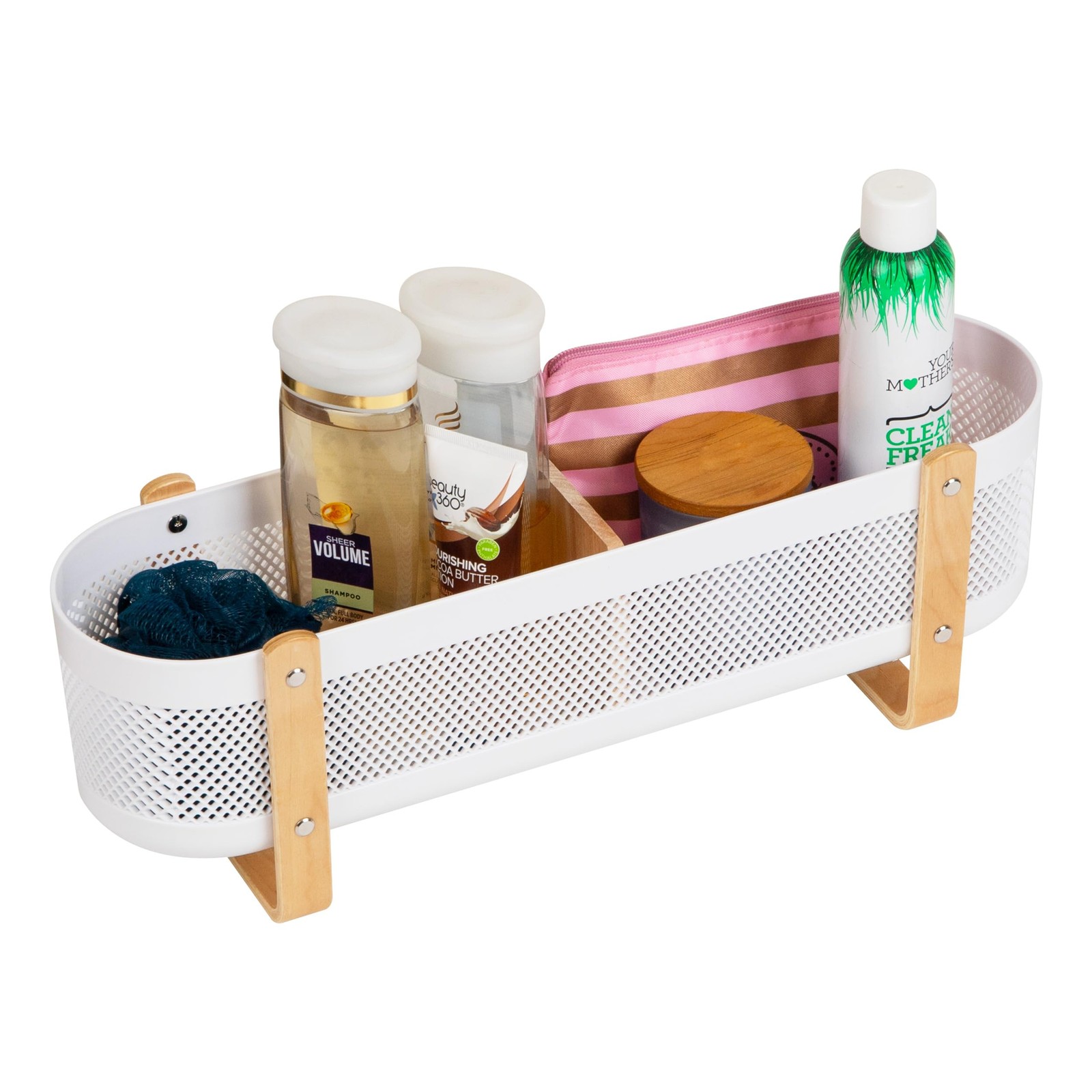 Mind Reader Divided Storage Basket Legs Accessory Holder Desktop Organization