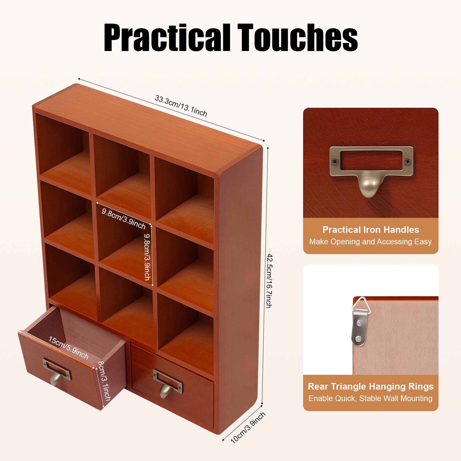 2 Drawers 9 Cube Vintage Tabletop Library Catalog Apothecary Cabinet Storage Box