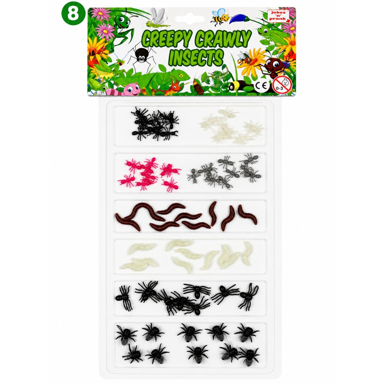 Creepy Crawly Pk 8 Fake Bugs & Insects Prank Novelty Life Like Plastic Toy Trick