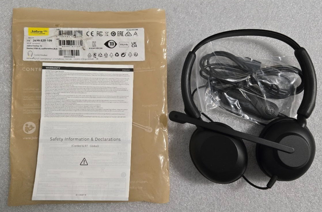 Jabra Evolve 10 Stereo #2699-820-109 USB-A Wired Headset Noise-Cancelling HSC200