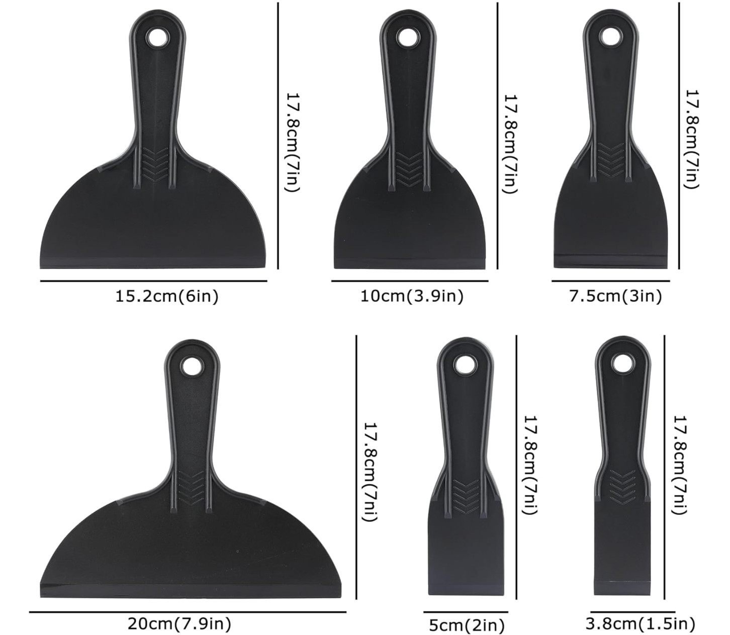 Plastic Putty Knife Set – 6 Pack Multi Sizes Flexible Scrapers – Spackle Knives