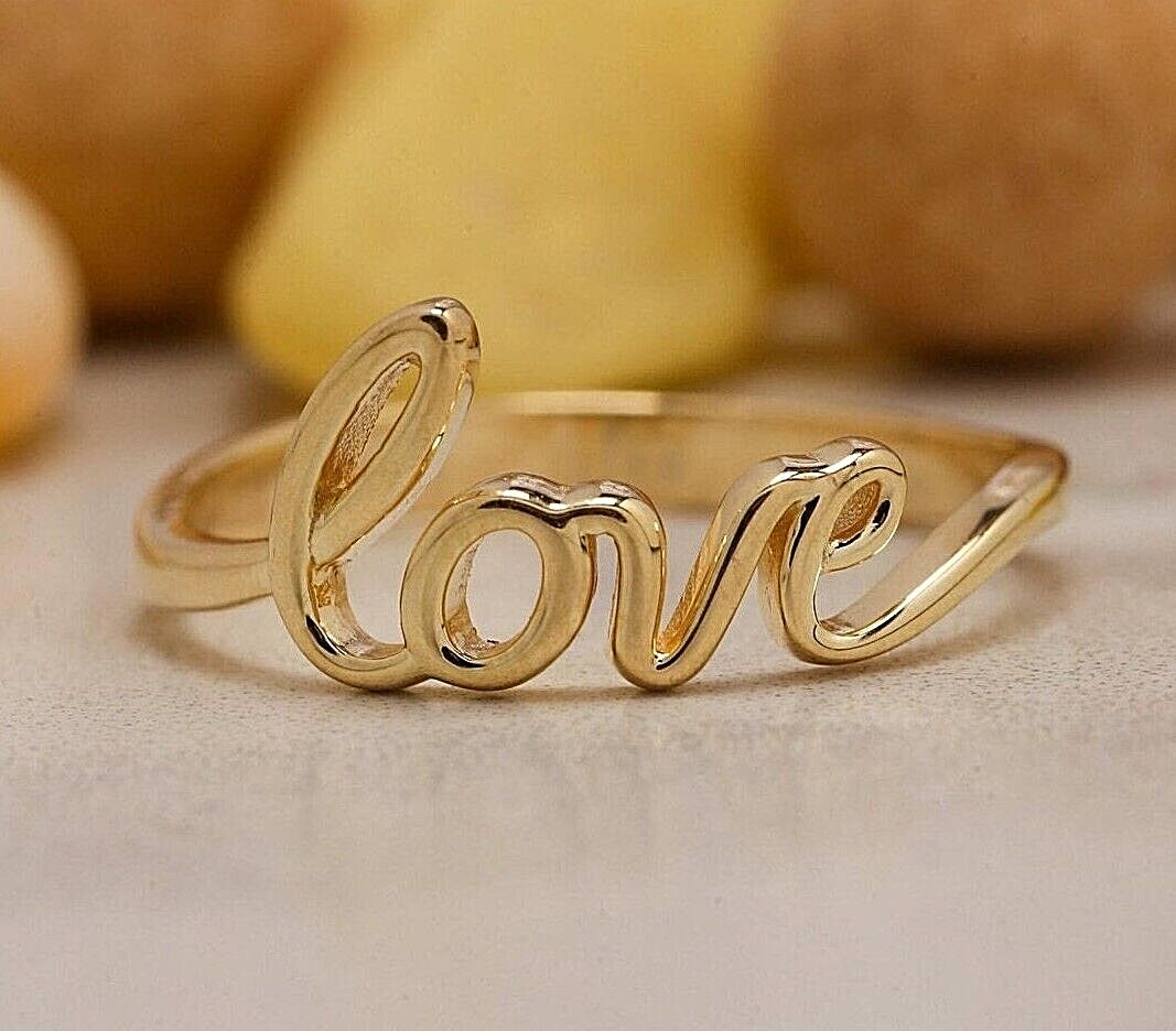 Real 925 Sterling Silver Love Ring, Script Love Ring, Dainty Love Ring