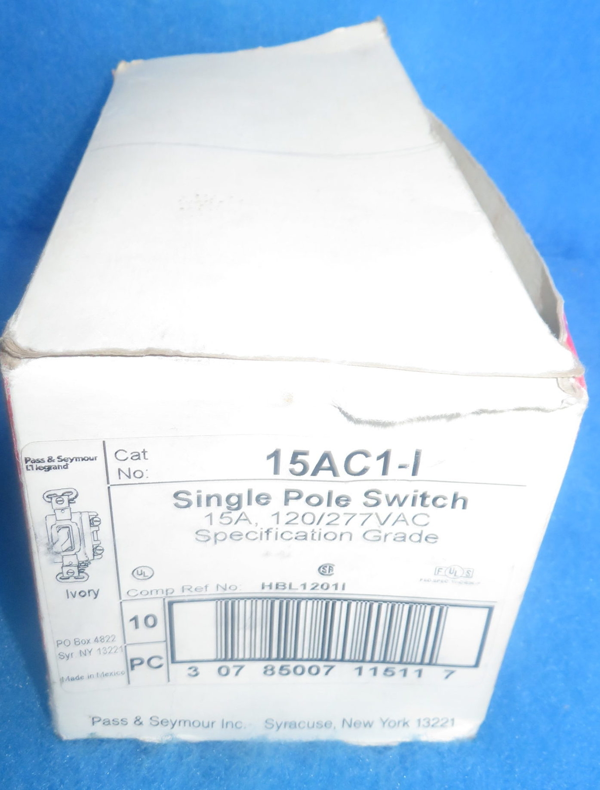 Box of 9 NIB Pass and Seymour 15AC1-I 15A Ivory Switch + 1 Year Warranty