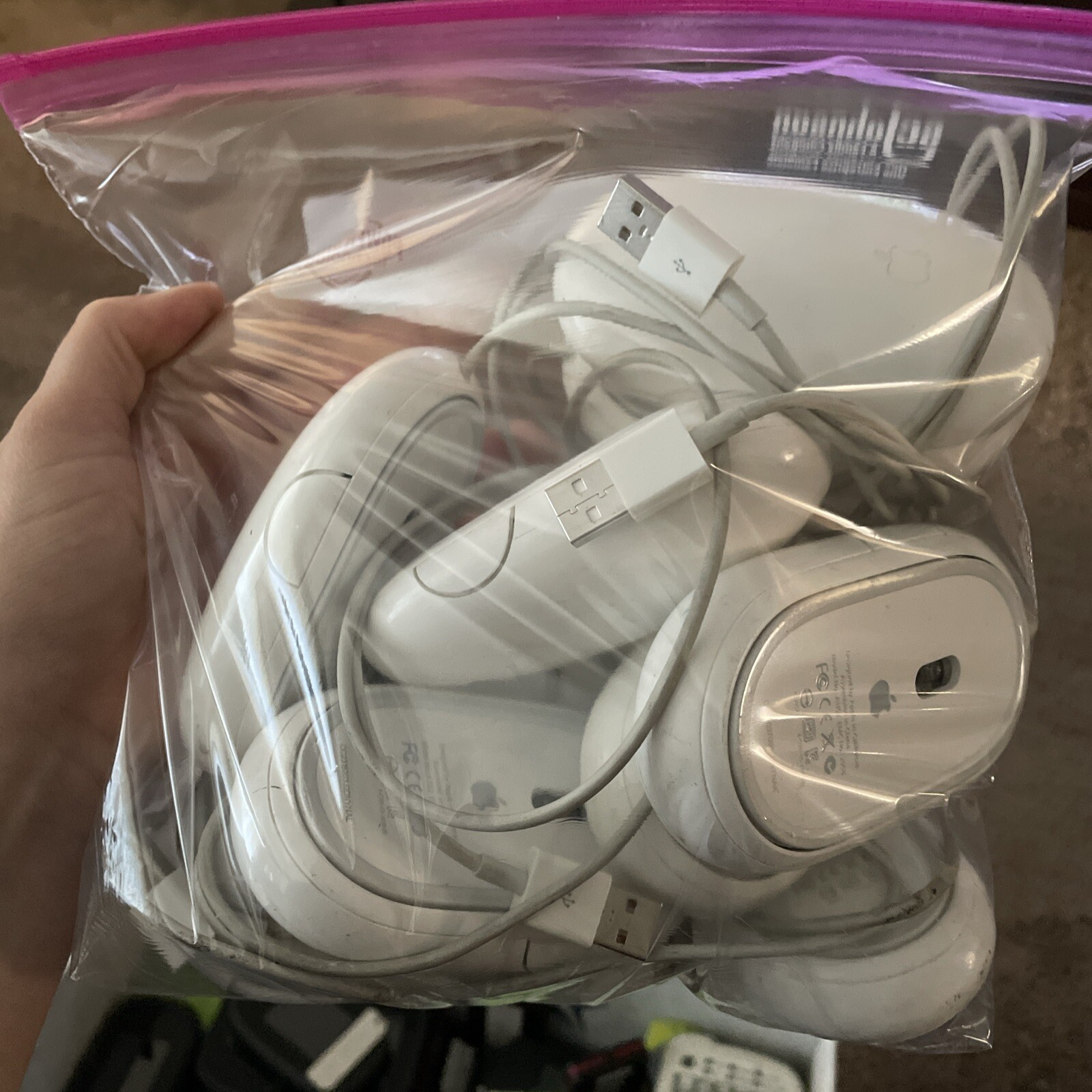 Lot Of 10 - Apple A1152 USB Wired Mighty Mouse Optical Mouse (White)
