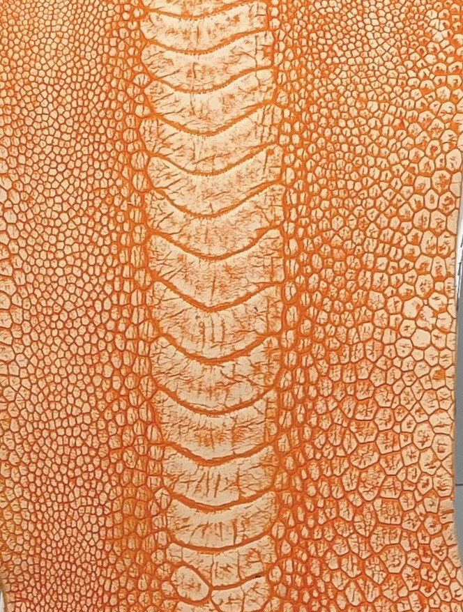 Ostrich Legs Skin Leather, Tangerine Stonewashed