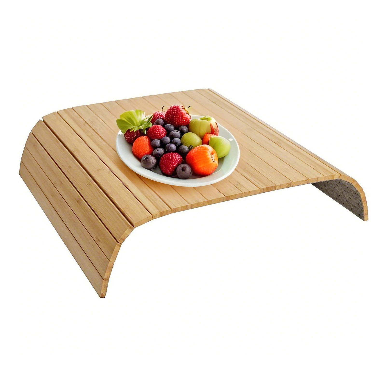 Natural Bamboo Sofa Arm Tray Table 24X16" Flexible/Foldable Drink Holder Armrest