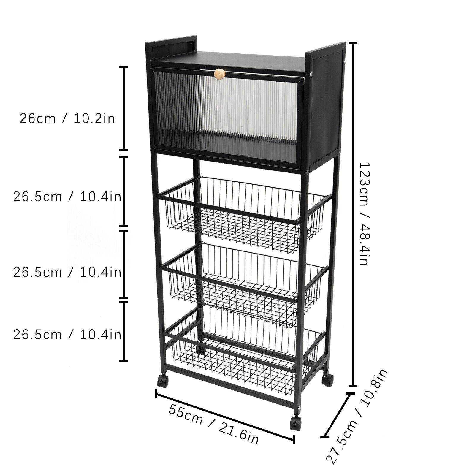 5-Tier Microwave Rack Bread Storage Kitchen Organizer Shelf W/ Brakeable Casters