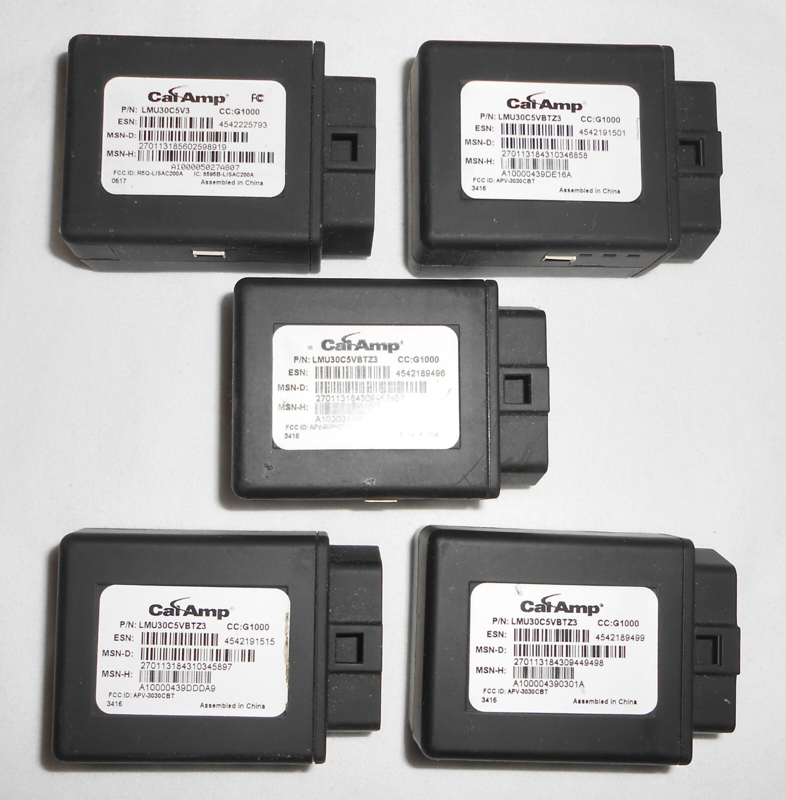 LOT OF FIVE (5) CalAmp GPS Tracker Vehicle/Equipment/Fleet Tracking Modules USED