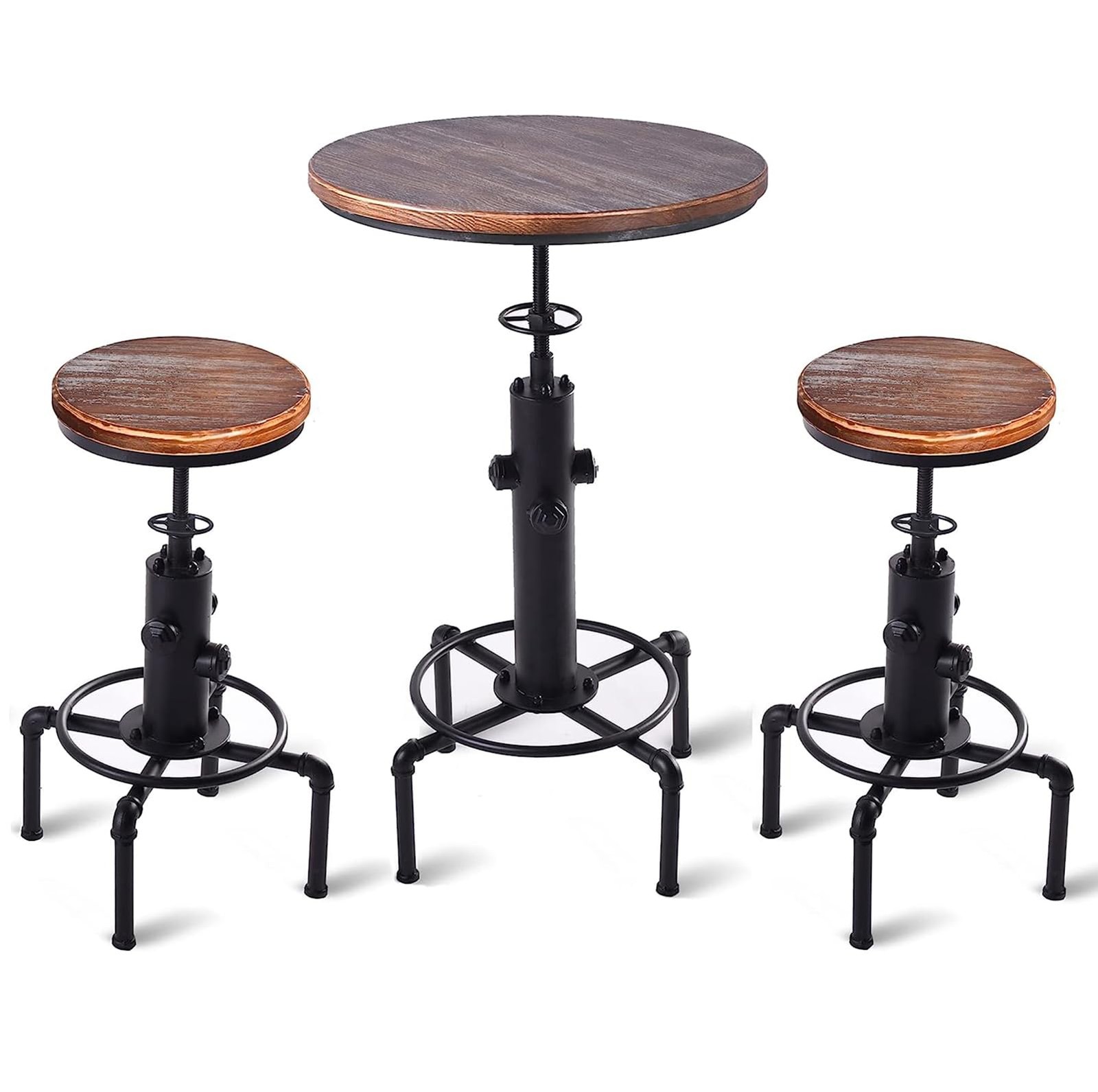 3pc Bar Table 2 Bar Stools Set Swivel Top Height Adjustable Space Saving for Pub