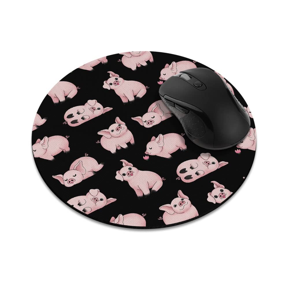 Non-Slip Round Mousepad, WIRESTER Pig Funny Playful Postures