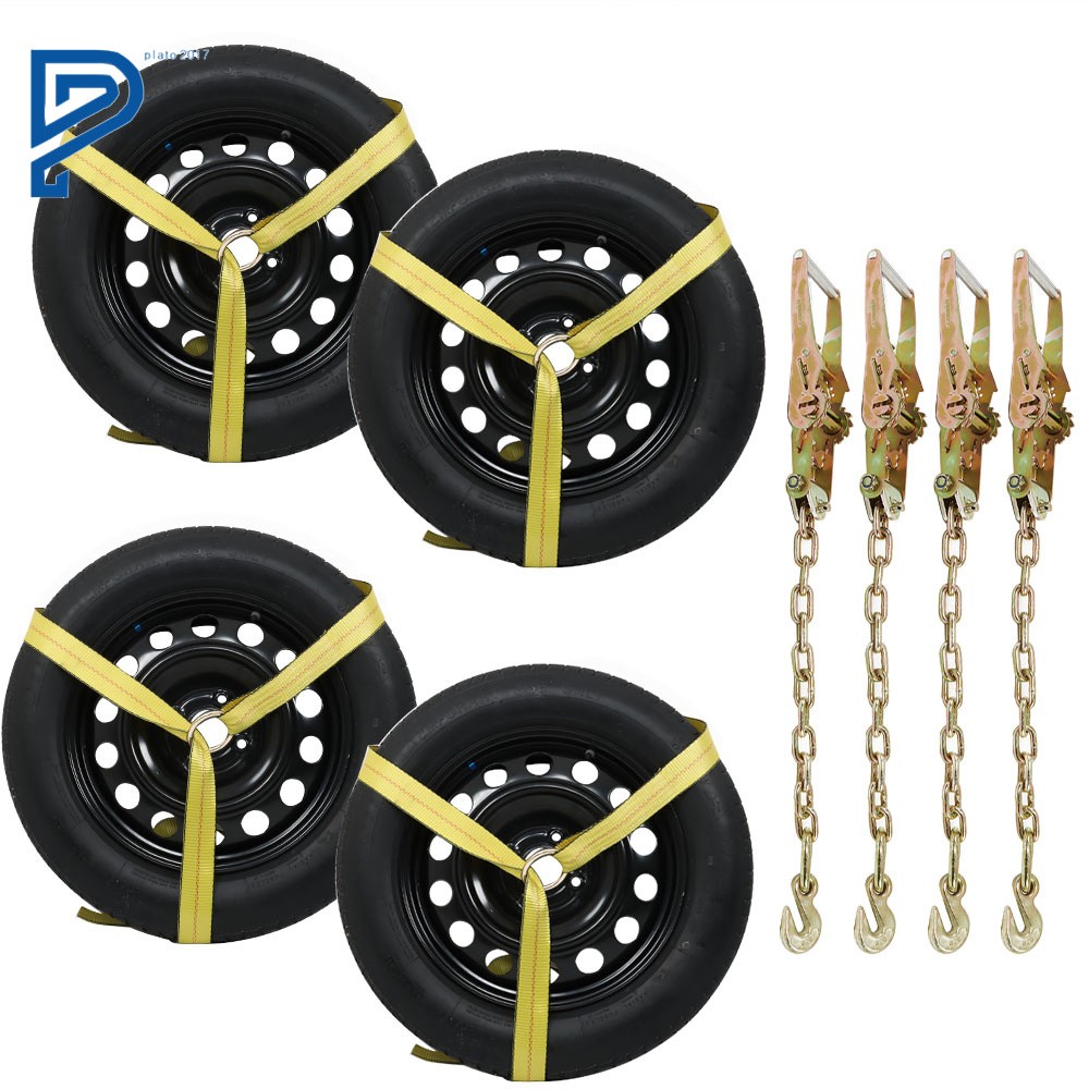 Car Tie Down with Chain Anchors 4 Pack Lasso Style 3,300 Pound 2 Inch x 96 Inch