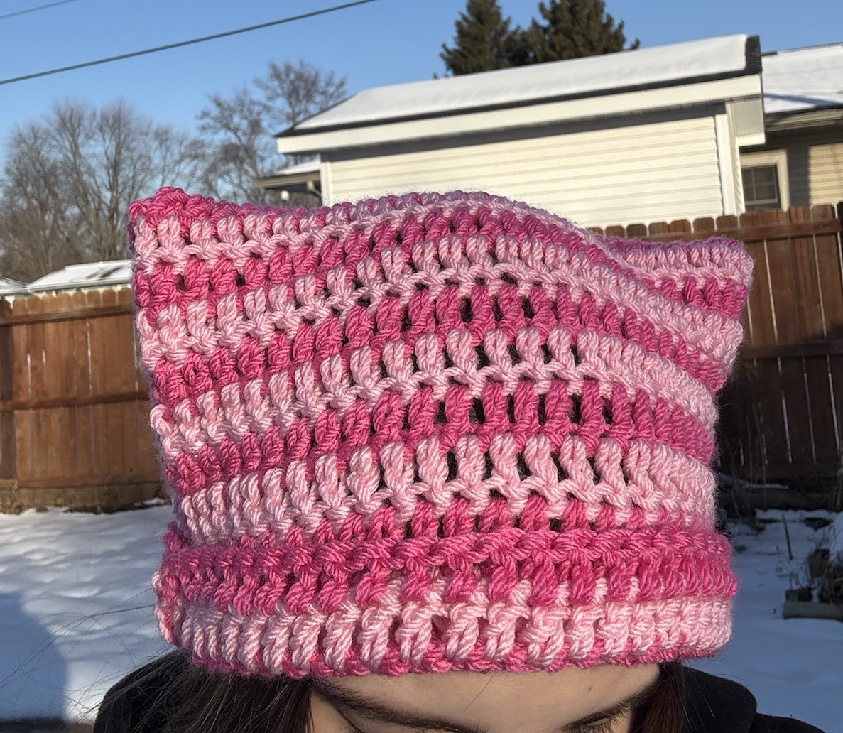 Handmade Crochet Cat Beanie - Light & Dark Pink