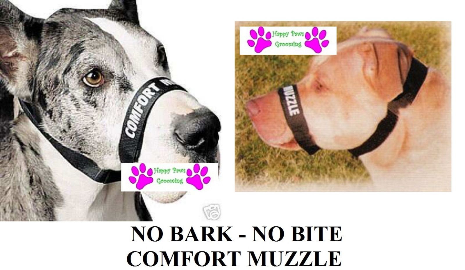 DOG GROOMING TRAINING No Bark No Bite Comfort Easy Fit Adjustable Muzzle*2 SIZES