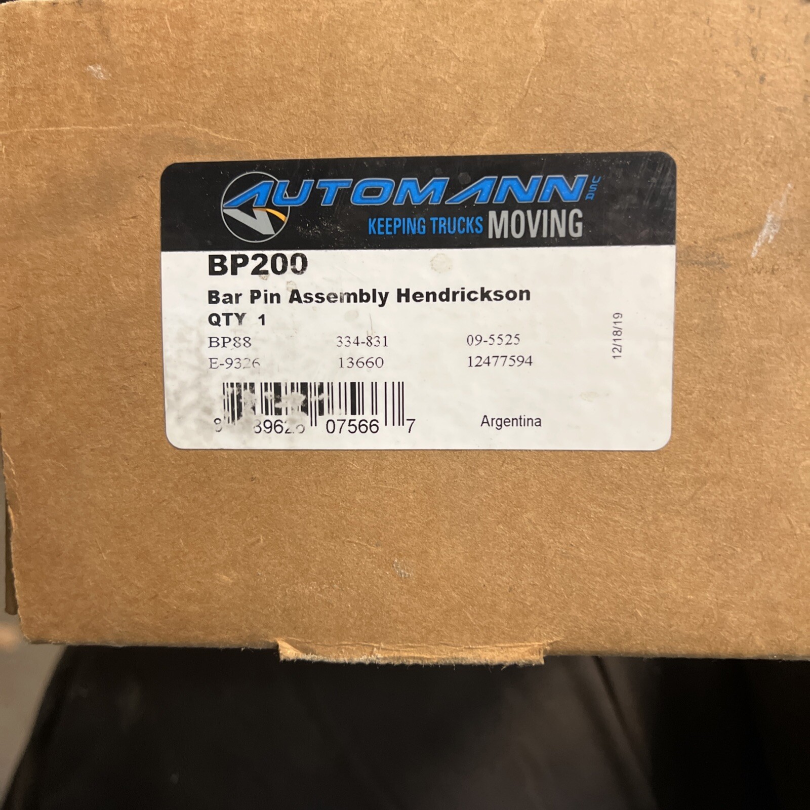 Automann BP200UB Bar Pin Assembly for Hendrickson Truck Suspension