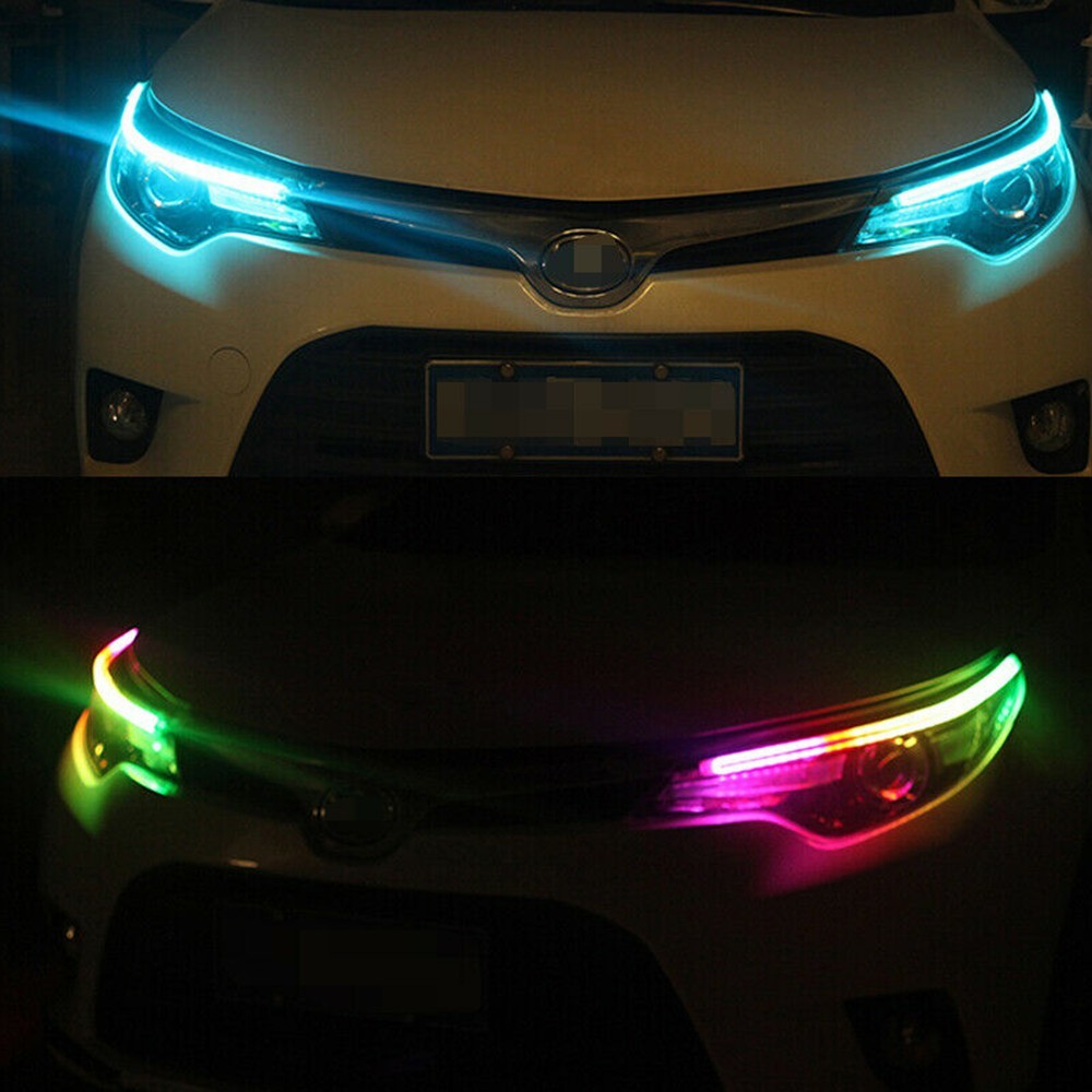 2x 60CM RGB Slim Sequential Flexible LED DRL Turn Signal Strip Remote Headlight