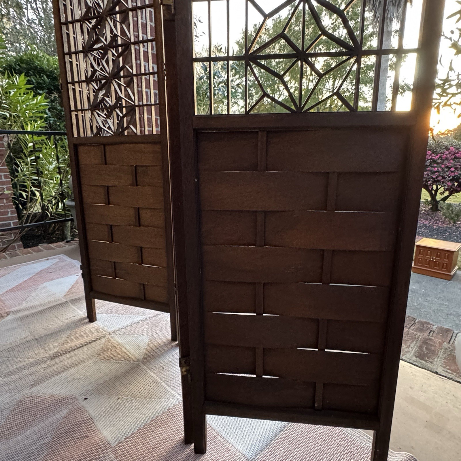 Japanese Mid Century Teak Shoji 4 Panel Folding Room Divider Screen 1960s