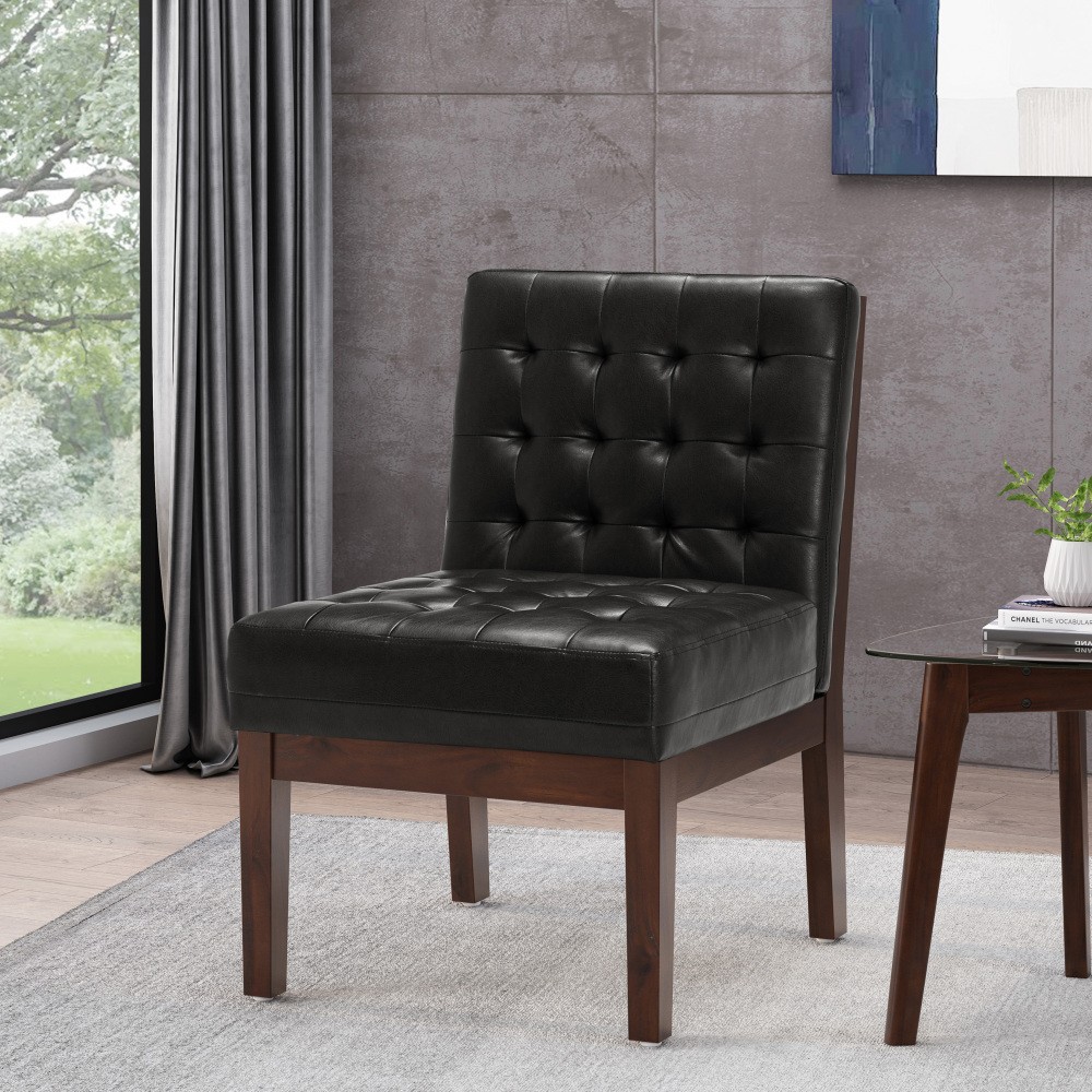 Dark Brown Accent Chair w/ Waffle Stitch, Rubberwood Legs, Modern, Free Shipping