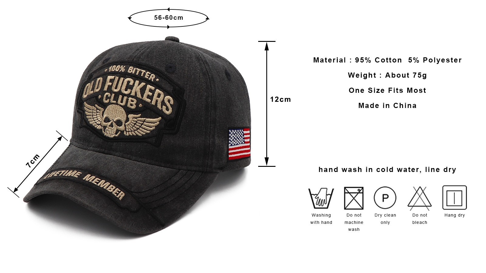 "OLD F*CKERS CLUB" Lifetime Member Skull Embroidered Washed Cotton Baseball Cap
